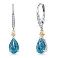 thumbnail image 1 of Gem Stone King 925 Silver and 10K Yellow Gold London Blue Topaz and White Lab Grown Diamond Dangle Earrings for Women | 3.28 Cttw | Gemstone November Birthstone | Pear Shape 9X6MM, 1 of 6