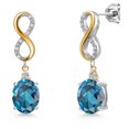 thumbnail image 1 of Gem Stone King 925 Silver and 10K Yellow Gold London Blue Topaz and White Lab Grown Diamond Drop Dangle Earrings for Women | 6.19 Cttw | Gemstone November Birthstone | Oval 10X8MM, 1 of 6