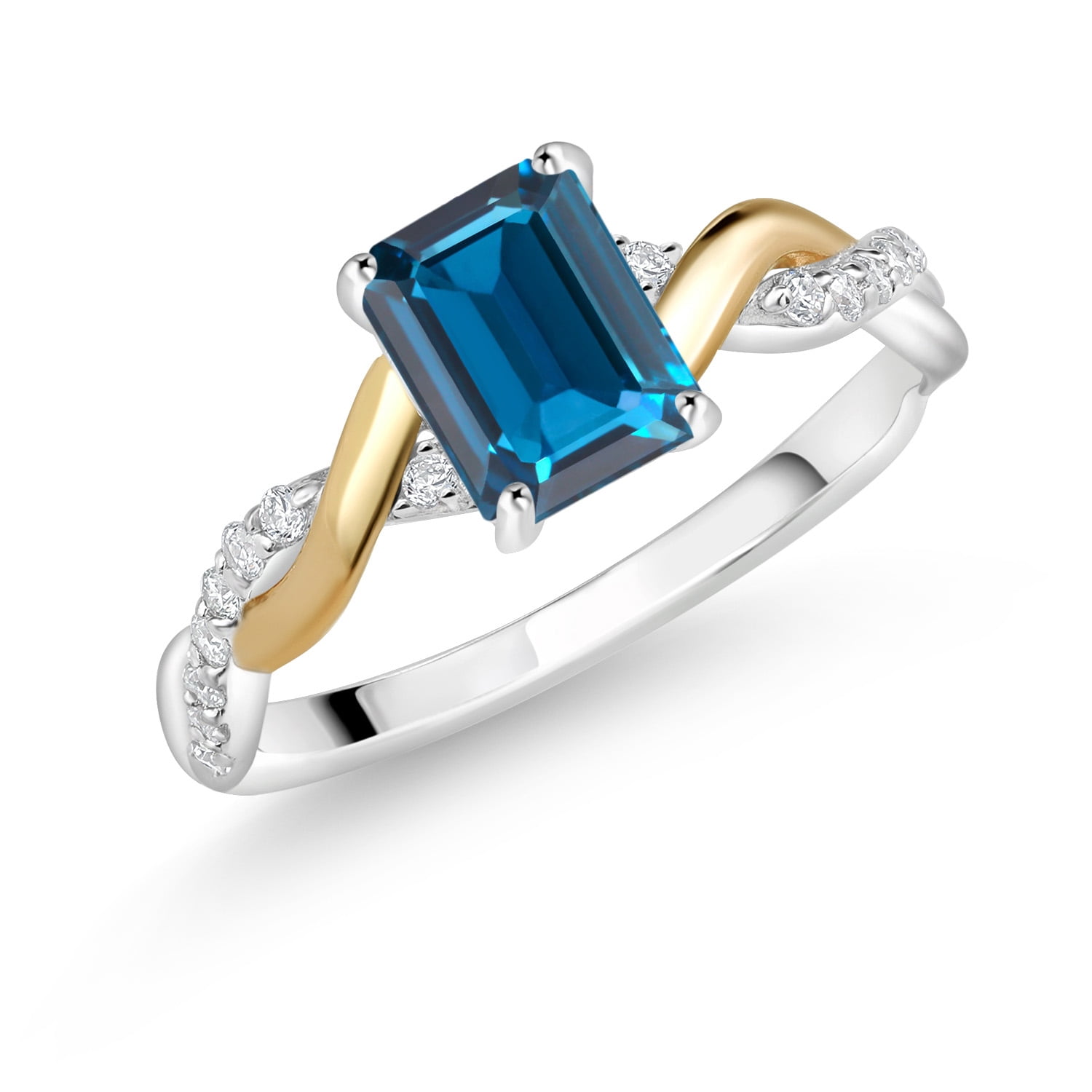 Gem Stone King 925 Silver and 10K Yellow Gold London Blue Topaz and ...