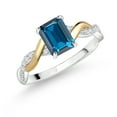 thumbnail image 1 of Gem Stone King 925 Silver and 10K Yellow Gold London Blue Topaz and White Lab Grown Diamond Engagement Ring for Women (1.28 Cttw, Gemstone Birthstone, Available in Size 5, 6, 7, 8, 9), 1 of 5