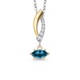 thumbnail image 1 of Gem Stone King 925 Silver and 10K Yellow Gold London Blue Topaz and White Lab Grown Diamond Pendant Necklace for Women | 0.33 Cttw | Gemstone November Birthstone | Marquise 6X3MM | With 18 inch Chain, 1 of 6