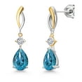 thumbnail image 1 of Gem Stone King 925 Silver and 10K Yellow Gold London Blue Topaz and White Moissanite Earrings for Women | 5.42 Cttw | Gemstone November Birthstone | Pear Shape 10X7MM, 1 of 6