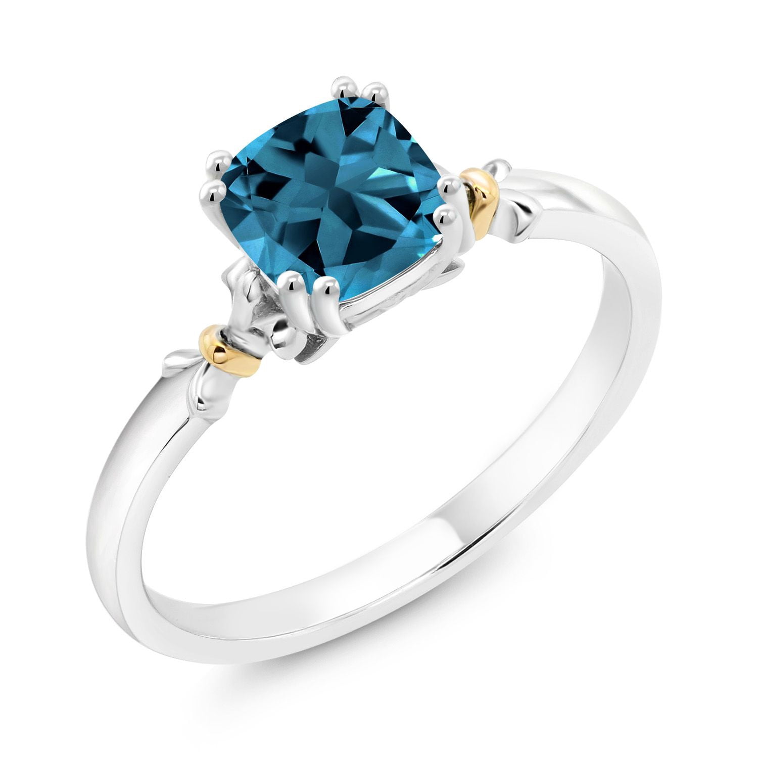 Gem Stone King 925 Silver and 10K Yellow Gold London Blue Topaz Women's ...