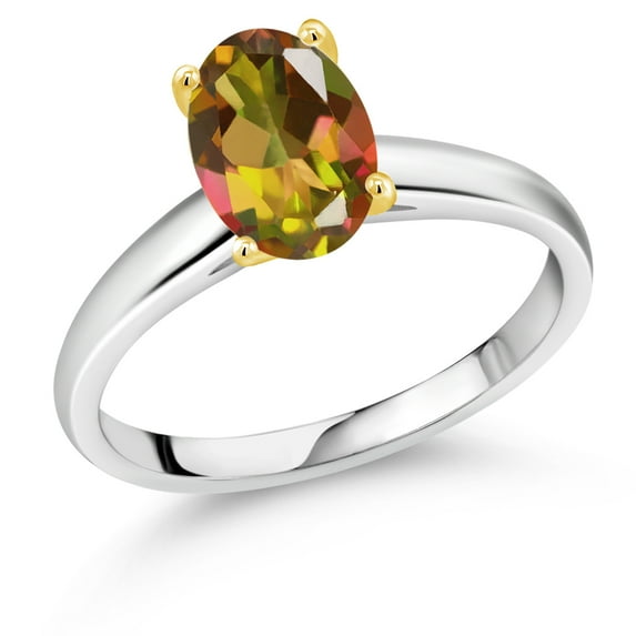 Gem Stone King 925 Silver and 10K Yellow Gold Mango Mystic Topaz Solitaire Engagement Ring for Women | 2.00 Cttw | Oval 9X7MM | Gemstone November Birthstone (Size 5)