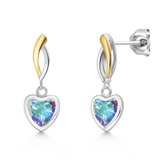 Gem Stone King 925 Silver and 10K Yellow Gold Mercury Mist Mystic Topaz Earrings for Women | 2.00 Cttw | Gemstone November Birthstone | Heart Shape 6MM