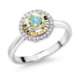 thumbnail image 1 of Gem Stone King 925 Silver and 10K Yellow Gold Mercury Mist Mystic Topaz and White Lab Grown Diamond Halo Engagement Ring for Women (0.67 Cttw, Gemstone November Birthstone, Round 5MM, Size 8), 1 of 3
