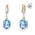 thumbnail image 1 of Gem Stone King 925 Silver and 10K Yellow Gold Millennium Blue Mystic Quartz and White Lab Grown Diamond Dangle Earrings for Women | 6.06 Cttw | Gemstone Birthstone | Oval 10X8MM, 1 of 6