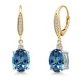 thumbnail image 1 of Gem Stone King 925 Silver and 10K Yellow Gold Millennium Blue Mystic Topaz and Lab Grown Diamond Dangle Earrings for Women | 6.26 Cttw | Gemstone November Birthstone | Oval 10X8MM, 1 of 6