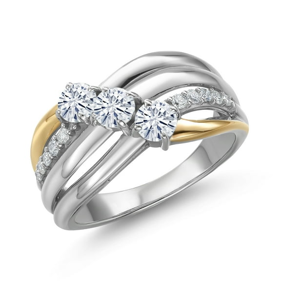 Gem Stone King 0.84 Cttw Moissanite and Lab Grown Diamond Engagement Ring for Women | 925 Silver and 10K Yellow Gold | Round 4MM | Wedding Engagement Anniversary Promise Ring for Women | Size 5