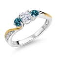 thumbnail image 1 of Gem Stone King 925 Silver and 10K Yellow Gold Moissanite London Blue Topaz and Lab Grown Diamond 3 Stone Engagement Ring for Women (0.52 Cttw, Gemstone Birthstone, Size 8), 1 of 6