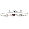 thumbnail image 1 of Gem Stone King 925 Silver and 10K Yellow Gold Moissanite Red Rhodolite Garnet Sky Blue Aquamarine and Lab Grown Diamond Tennis Bracelet for Women By Keren Hanan (1.72 cttw, Adjustable up To 9 inch), 1 of 4