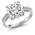 thumbnail image 1 of Gem Stone King 925 Silver and 10K Yellow Gold Moissanite and White Lab Grown Diamond Engagement Ring for Women | 5.08 Cttw | Cushion 10MM | Gemstone Birthstone | Size 8, 1 of 6