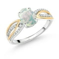 thumbnail image 1 of Gem Stone King 925 Silver and 10K Yellow Gold Oval Cabochon White Simulated Opal and White Lab Grown Diamond Engagement Ring for Women (1.14 Cttw, Available in Size 5, 6, 7, 8, 9), 1 of 3