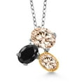 thumbnail image 1 of Gem Stone King 925 Silver and 10K Yellow Gold Peach Morganite and Black Sapphire Pendant Necklace for Women (2.60 Cttw, Oval 8X6MM, 7X5MM and 6X4MM, Gemstone October Birthstone, with 18 inch Chain), 1 of 4