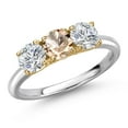 thumbnail image 1 of Gem Stone King 925 Silver and 10K Yellow Gold Peach Morganite and Lab Grown Diamond Engagement Ring for Women | 1.40 Cttw | Round 5MM | Gemstone October Birthstone | Size 5, 1 of 6