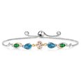 thumbnail image 1 of Gem Stone King 925 Silver and 10K Yellow Gold Peach Morganite London Blue Topaz Green Nano Emerald and Lab Grown Diamond Tennis Bracelet for Women By Keren Hanan (1.74 cttw, Adjustable up To 9 inch), 1 of 3