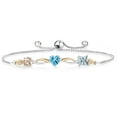 thumbnail image 1 of Gem Stone King 925 Silver and 10K Yellow Gold Peach Morganite Swiss Blue Topaz Sky Blue Aquamarine and Lab Grown Diamond Tennis Bracelet for Women By Keren Hanan (1.85 cttw, Adjustable up To 9 inch), 1 of 4