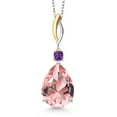 thumbnail image 1 of Gem Stone King 925 Silver and 10K Yellow Gold Peach Nano Morganite and Purple Amethyst Pendant Necklace for Women | 10.64 Cttw | Gemstone October Birthstone | Pear Shape 18X13MM | With 18 inch Chain, 1 of 6