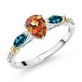 thumbnail image 1 of Gem Stone King 925 Silver 10K Yellow Gold Pear Shape Ecstasy Mystic Topaz London Blue Topaz and White Lab Grown Diamond Engagement Ring for Women (1.29 Cttw, Gemstone November Birthstone, Size 5), 1 of 3