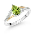 thumbnail image 1 of Gem Stone King 925 Silver and 10K Yellow Gold Pear Shape Green Peridot and White Lab Grown Diamond Women Engagement Ring (1.20 Cttw, Gemstone Birthstone, Available in Size 5, 6, 7, 8, 9), 1 of 4