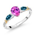 thumbnail image 1 of Gem Stone King 925 Silver 10K Yellow Gold Pear Shape Pink Created Sapphire London Blue Topaz and White Lab Grown Diamond Engagement Ring for Women (1.45 Cttw, Gemstone September Birthstone, Size 9), 1 of 3