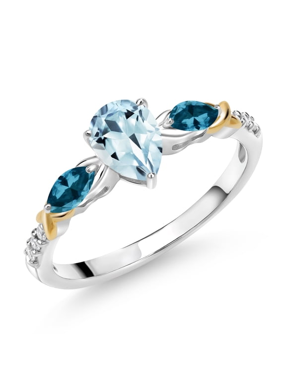 925 Silver 10K Yellow Gold Pear Shape Sky Blue Aquamarine London Blue Topaz and White Lab Grown Diamond Engagement Ring for Women (1.10 Cttw, Available in Size 5,6,7,8,9)