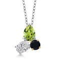 thumbnail image 1 of Gem Stone King 925 Silver and 10K Yellow Gold Peridot and Lab Grown Diamond and Onyx 3 Stone Pendant Necklace for Women | 2.27 Cttw | Pear Shape 8X6MM | Oval 7X5MM | Round 5MM | with 18 inch Chain, 1 of 4