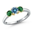 thumbnail image 1 of Gem Stone King 925 Silver and 10K Yellow Gold Persian Blue Moissanite and Green Nano Emerald Engagement Ring for Women | 1.10 Cttw | Round 5MM | Gemstone Birthstone | Size 6, 1 of 6