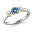 thumbnail image 1 of Gem Stone King 925 Silver and 10K Yellow Gold Persian Blue Moissanite and Lab Grown Diamond Engagement Ring for Women | 1.04 Cttw | Round 5MM | Gemstone Birthstone | Size 9, 1 of 6