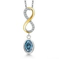 thumbnail image 1 of Gem Stone King 925 Silver and 10K Yellow Gold Persian Blue Moissanite and Lab Grown Diamond Pendant Necklace for Women | 1.46 Cttw | Gemstone Birthstone | Oval 8X6MM | With 18 inch Chain, 1 of 6
