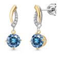 thumbnail image 1 of Gem Stone King 925 Silver and 10K Yellow Gold Persian Blue Moissanite and White Lab Grown Diamond Dangle Earrings for Women | 1.65 Cttw | Gemstone Birthstone | Round 6MM, 1 of 6