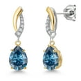 thumbnail image 1 of Gem Stone King 925 Silver and 10K Yellow Gold Persian Blue Moissanite and White Lab Grown Diamond Dangle Earrings for Women | 2.33 Cttw | Gemstone Birthstone | Pear Shape 8X6MM, 1 of 6