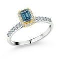 thumbnail image 1 of Gem Stone King 925 Silver and 10K Yellow Gold Persian Blue Moissanite and White Lab Grown Diamond Engagement Ring for Women | 0.90 Cttw | Octagon 6X4MM | Gemstone Birthstone | Size 8, 1 of 4