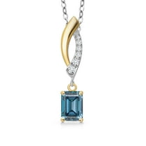 Gem Stone King 925 Silver and 10K Yellow Gold Persian Blue Moissanite and White Lab Grown Diamond Pendant Necklace for Women | 0.61 Cttw | Gemstone Birthstone | Octagon 6X4MM | With 18 inch Chain