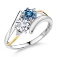 thumbnail image 1 of Gem Stone King 925 Silver and 10K Yellow Gold Persian Blue Moissanite and White Lab Grown Diamond and White Moissanite 2-Stone Crossover Ring for Women (1.02 Cttw, Size 6), 1 of 5