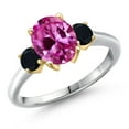 thumbnail image 1 of Gem Stone King 925 Silver and 10K Yellow Gold Pink Created Sapphire and Black Onyx Engagement Ring for Women | 1.44 Cttw | Oval 9X7MM | Gemstone September Birthstone | Size 8, 1 of 6