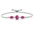 thumbnail image 1 of Gem Stone King 925 Silver & 10K Yellow Gold Pink Created Sapphire & Lab Grown Diamond Bracelet for Women | 6.61 Cttw | Gemstone September Birthstone | Oval 10X8MM and 8X6MM | Fully Adjustable 9 inch, 1 of 5