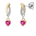 thumbnail image 1 of Gem Stone King 925 Silver and 10K Yellow Gold Pink Created Sapphire and White Lab Grown Diamond Dangle Earrings for Women | 1.05 Cttw | Gemstone September Birthstone | Heart Shape 4MM, 1 of 6