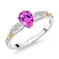 thumbnail image 1 of Gem Stone King 925 Silver and 10K Yellow Gold Pink Created Sapphire and White Lab Grown Diamond Engagement Ring for Women | 1.29 Cttw | Pear Shape 7X5MM | Gemstone September Birthstone | Size 5, 1 of 3