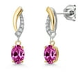 thumbnail image 1 of Gem Stone King 925 Silver and 10K Yellow Gold Pink Created Sapphire and White Lab Grown Diamond Stud Earrings for Women | 1.05 Cttw | Gemstone September Birthstone | Oval 6X4MM, 1 of 6