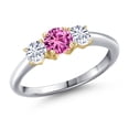 thumbnail image 1 of Gem Stone King 925 Silver and 10K Yellow Gold Pink Created Sapphire and White Moissanite Engagement Ring for Women | 1.01 Cttw | Round 5MM | Gemstone September Birthstone | Size 7, 1 of 7