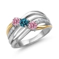 thumbnail image 1 of Gem Stone King 925 Silver and 10K Yellow Gold Pink Lab Grown Diamond and London Blue Topaz and Lab Grown Diamond Engagement Ring for Women | 0.98 Cttw | Round 4MM | April Birthstone | Size 5, 1 of 6