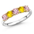 thumbnail image 1 of Gem Stone King 925 Silver and 10K Yellow Gold Pink Lab Grown Diamond and Yellow Sapphire Wedding-Bands Ring for Women | 1.47 Cttw | Round 4MM | Gemstone April Birthstone | Size 6, 1 of 6