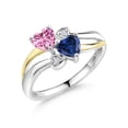 thumbnail image 1 of Gem Stone King 925 Silver and 10K Yellow Gold Pink Moissanite and Blue Created Sapphire and White Lab Grown Diamond Ring for Women (1.02 Cttw, Gemstone, Heart Shape 5MM, Size 6), 1 of 5
