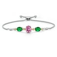thumbnail image 1 of Gem Stone King 925 Silver & 10K Yellow Gold Pink Moissanite Green Nano Emerald & Lab Grown Diamond Bracelet for Women | 4.38 Cttw | Gemstone | Oval 10X8MM and 8X6MM | Fully Adjustable 9 inch, 1 of 5