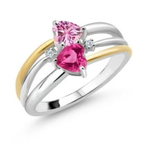 Gem Stone King 925 Silver and 10K Yellow Gold Pink Moissanite and Pink Created Sapphire and White Lab Grown Diamond Band Ring for Women (1.12 Cttw, Gemstone, Heart Shape 5MM, Size 9)