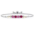 thumbnail image 1 of Gem Stone King 925 Silver and 10K Yellow Gold Pink Moissanite and Red Created Ruby and White Lab Grown Diamond Bracelet for Women | 2.22 Cttw | Gemstone | Round 5MM | Fully Adjustable 9 inch, 1 of 5