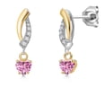 thumbnail image 1 of Gem Stone King 925 Silver and 10K Yellow Gold Pink Moissanite and White Lab Grown Diamond Dangle Earrings for Women | 0.55 Cttw | Gemstone Birthstone | Heart Shape 4MM, 1 of 6