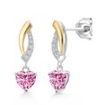 thumbnail image 1 of Gem Stone King 925 Silver and 10K Yellow Gold Pink Moissanite and White Lab Grown Diamond Dangle Earrings for Women | 1.07 Cttw | Gemstone | Heart Shape 5MM, 1 of 3