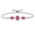 thumbnail image 1 of Gem Stone King 925 Silver & 10K Yellow Gold Pink Mystic Topaz & Lab Grown Diamond Bracelet for Women | 5.91 Cttw | Gemstone November Birthstone | Oval 10X8MM and 8X6MM | Fully Adjustable 9 inch, 1 of 5